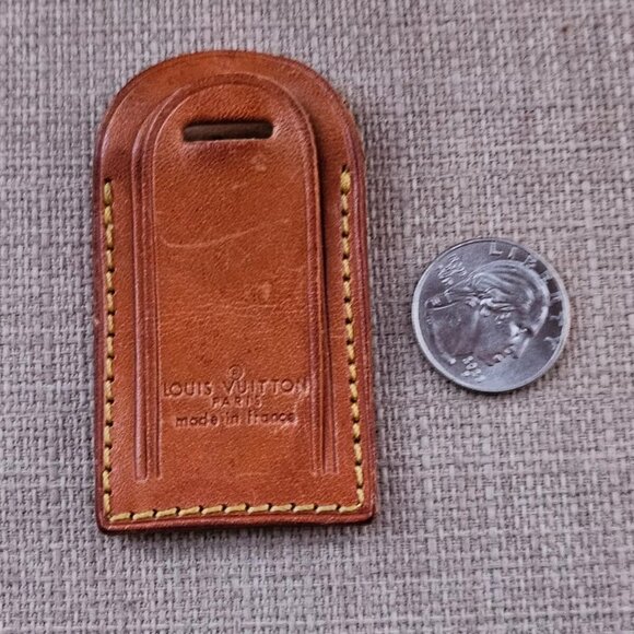 Louis Vuitton Name Tag Tan Genuine Leather Luggage Tag Made in France - Picture 6 of 10